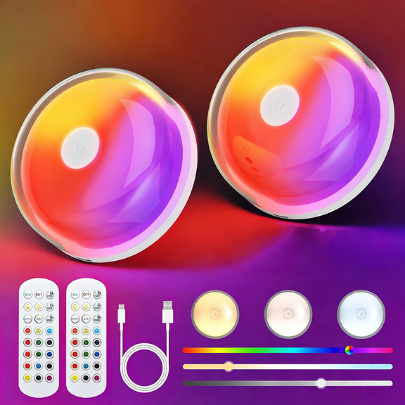 Eyotto 2pcs Wireless Shower Lights, 2000mAh Rechargeable Motion Sensor Night Lighting with RGB, LED Waterproof Party Lights for Ceiling Light Night Light Shower Light Bathroom Closet