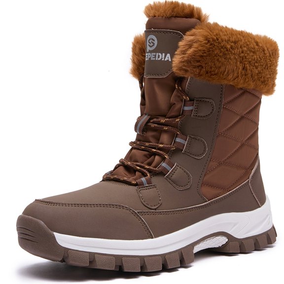 Stepedia Women's Waterproof Winter Snow Boots Lightweight Warm Faux Fur Lined Mid-Calf Booties for Women, Brown