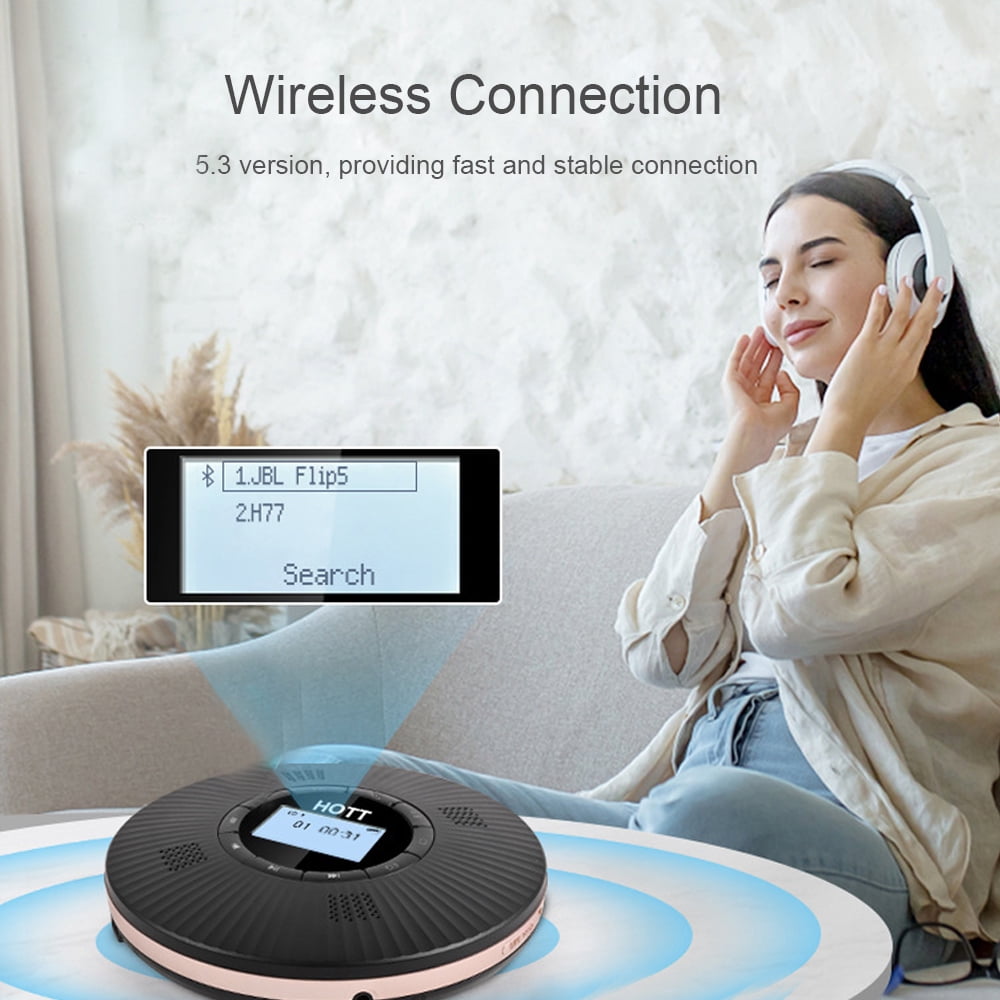 Rechargeable Wireless Portable CD Player with FM Transmission Function for Car, Built-in 4 Speaker, ASP Shockproof, Personal MP3/CD Music Disc Player