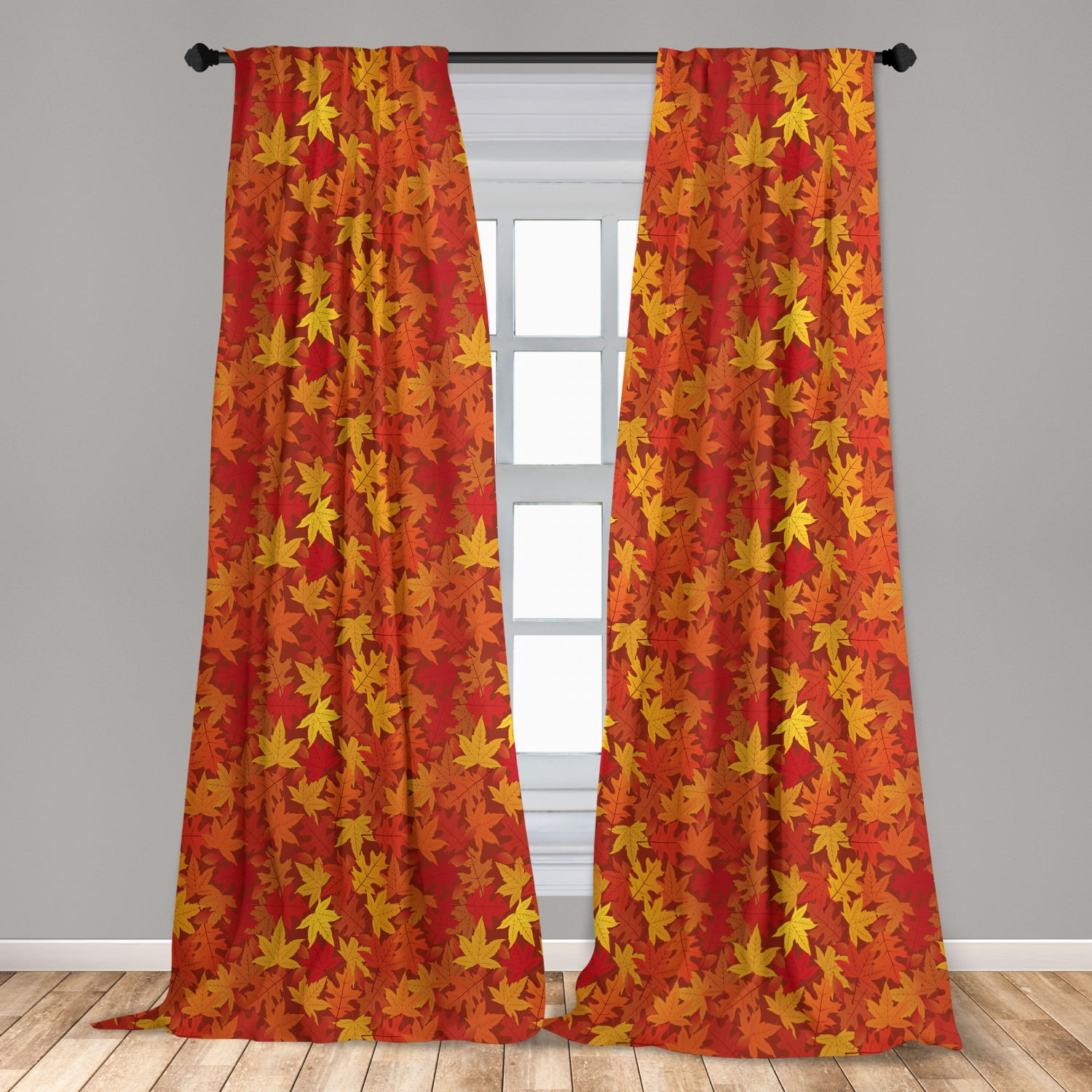 BLACK LINED CURTAIN FAUX SILK RED POPPIES READY MADE EYELET RING TOP WINDOW 