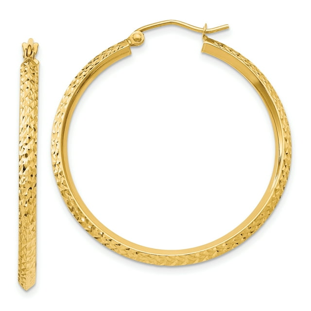 14K Knife Edge Diamond-cut Hollow Hoop Earrings TC820