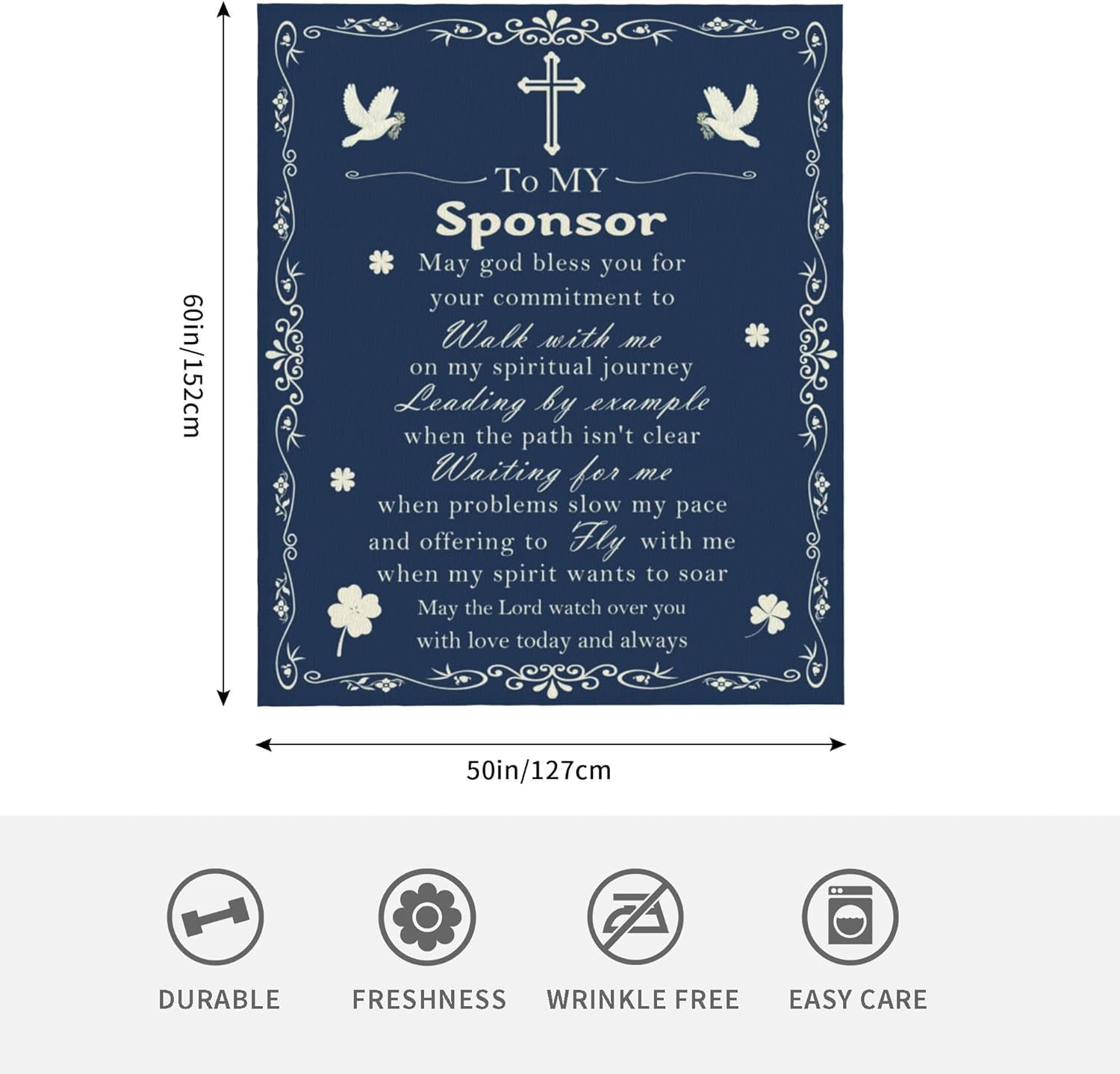 Confirmation Sponsor Gifts for Women/Men, Christian Religious Thank You Gifts for Confirmation Sponsor Gift Blanket with Blessing and Appreciation Words, Dark Blue Catholic Blanket