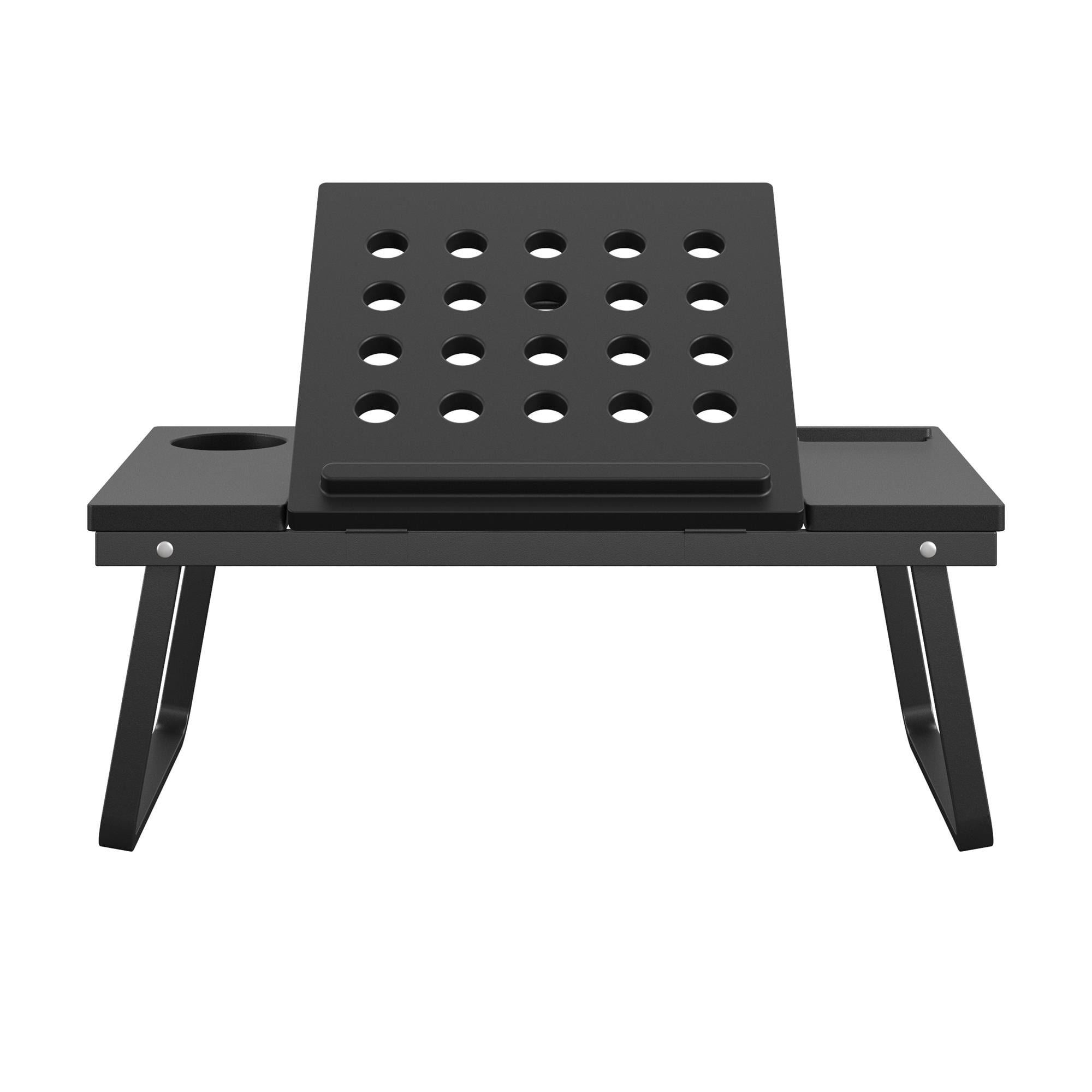 COSCO Folding Lap Desk Adjustable Laptop Tray Multipurpose Table for Writing or Reading w Phone Holder Cup Holder Black
