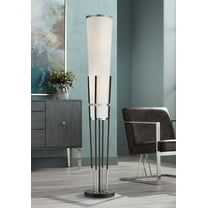 Possini Euro Design Flute Modern Torchiere Floor Lamp 64" Tall Satin Black Brushed Nickel White Linen Shade for Living Room Bedroom Office House Home