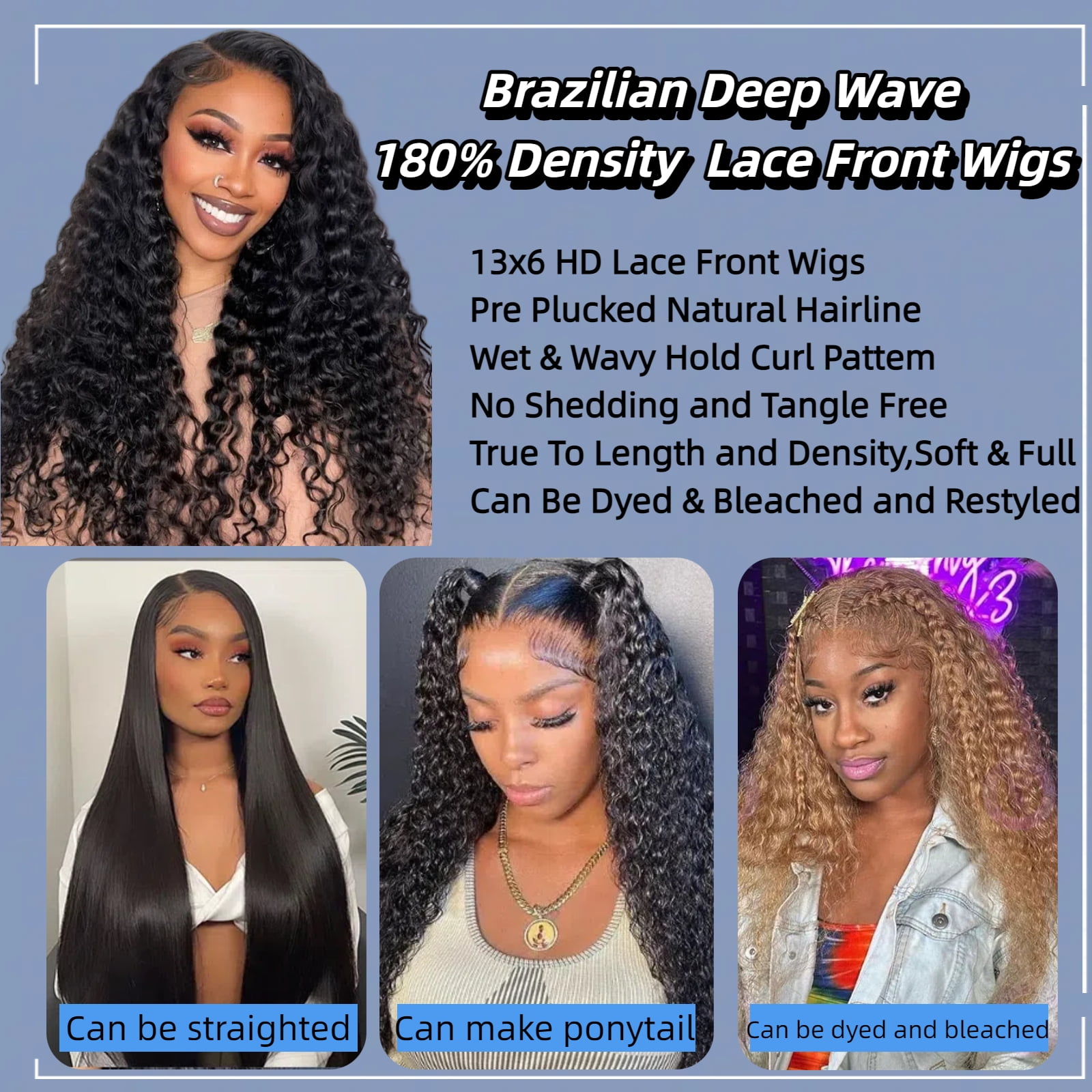 30 Inch Deep Wave Lace Front Wigs Human Hair 13x4 HD Transparent Lace Front Wigs for Women 180% Density Pre Plucked with Baby Hair Natural Black for Women