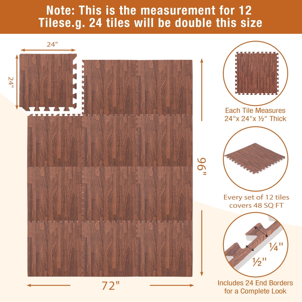 ARVAKOR Wood Grain Puzzle Mat 1/2-in, 24 Tiles EVA Foam Interlocking Floor Tiles (96SQ FT) for Secure Indoor Room Workout Flooring and Playmat