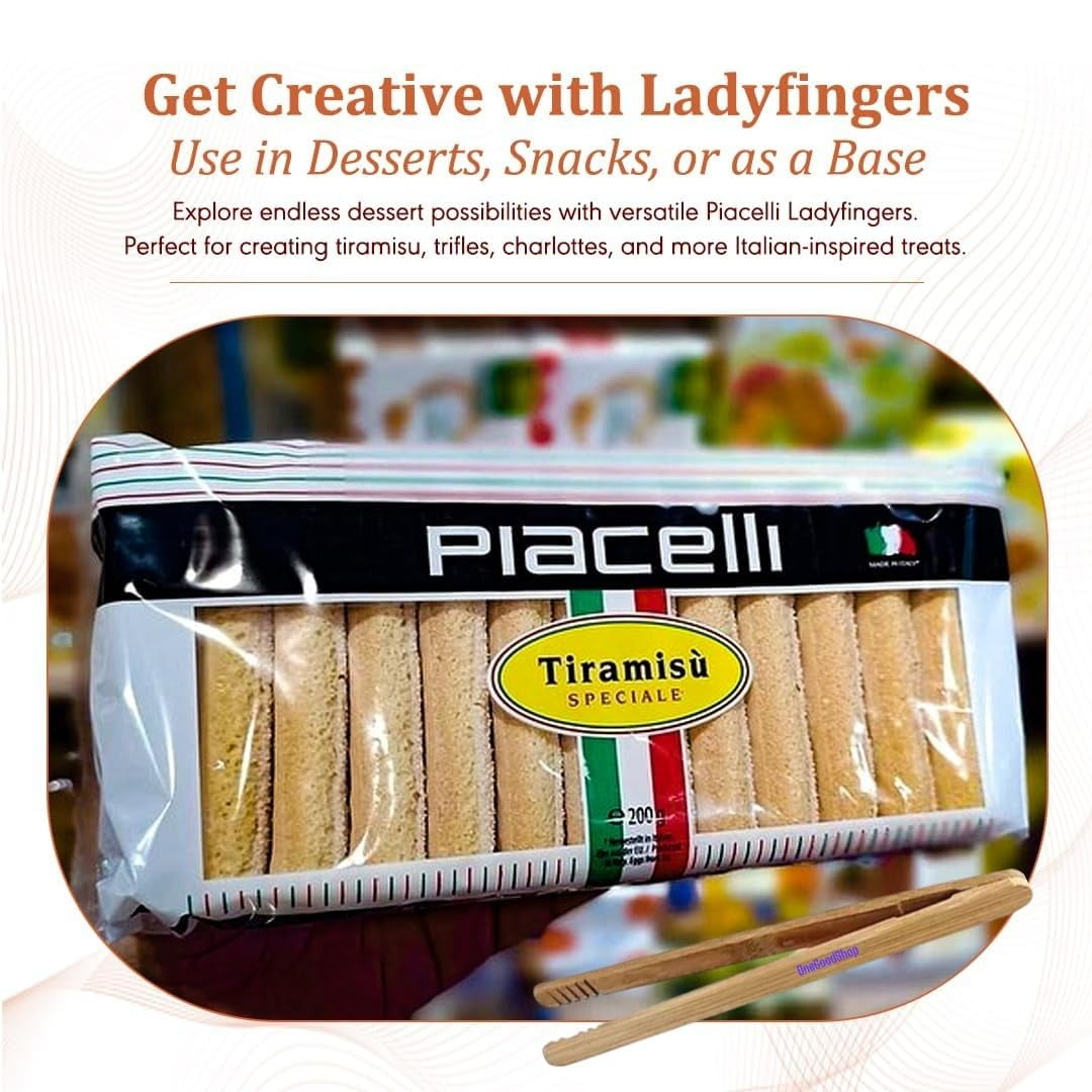 PIACELLI Light & Airy Texture Ladyfingers - Authentic Italian Sponge Lady Fingers for Tiramisu – Traditionally Baked Ladyfinger Cookies Ideal for Tiramisu, Trifles and More - 3 Pack (200g/7oz Each)