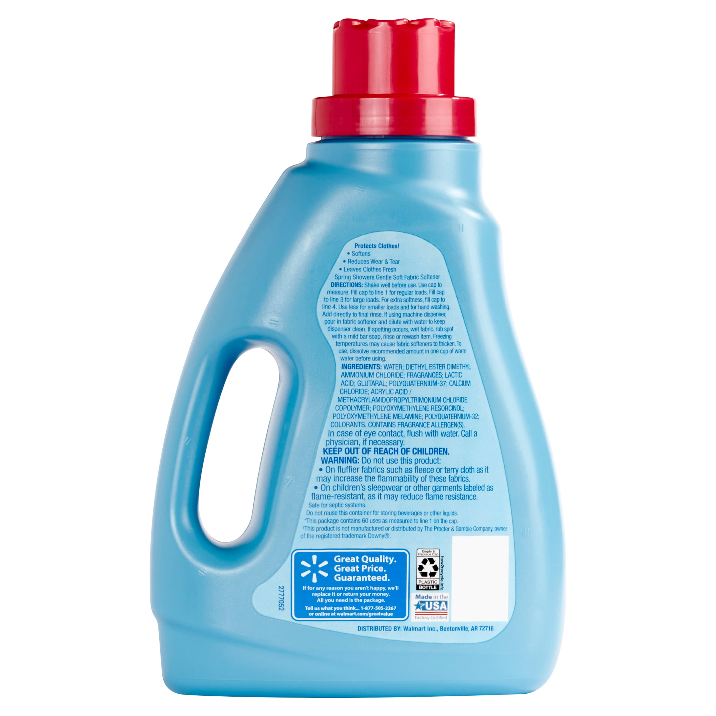 Great Value Ultimate Fresh Fabric Softener, Spring Showers, 51 FL OZ, 60 Loads, Compare to the Softening of Downy®