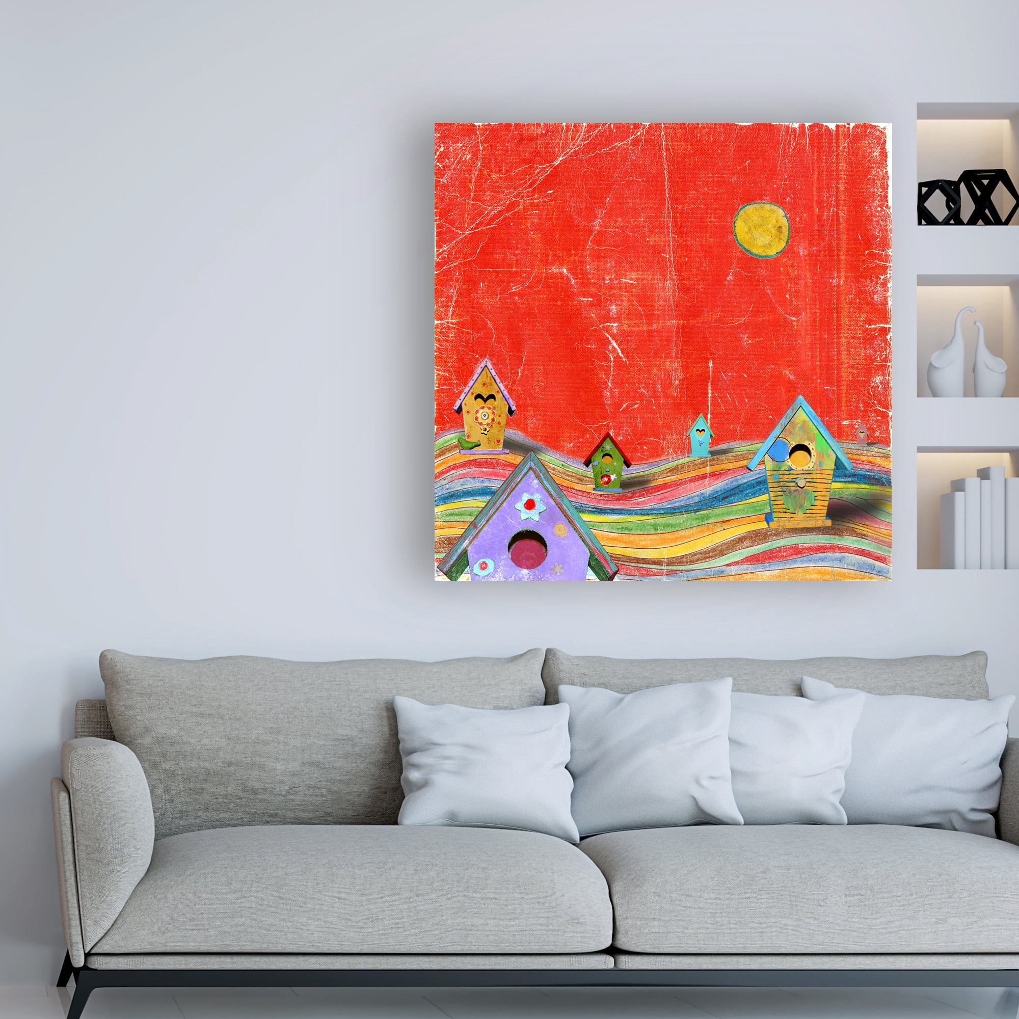 Trademark Fine Art 'Feathers, Dots And Stripes X Childrens Art' Canvas Art by Ingrid Blixt