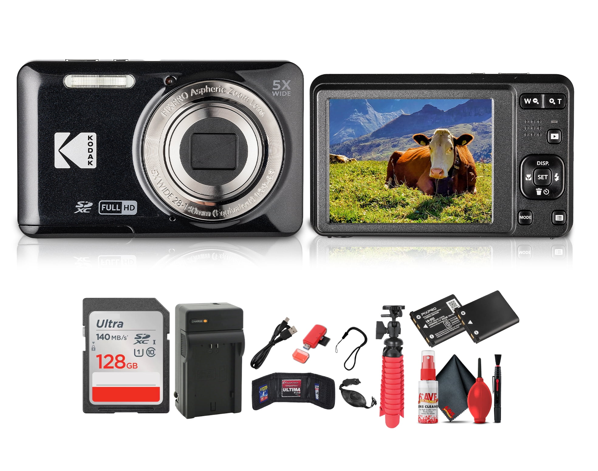 Kodak PIXPRO FZ55 ブラック Kodak Pixpro FZ55 Digital Camera (Black) Bundle Including: 128 GB