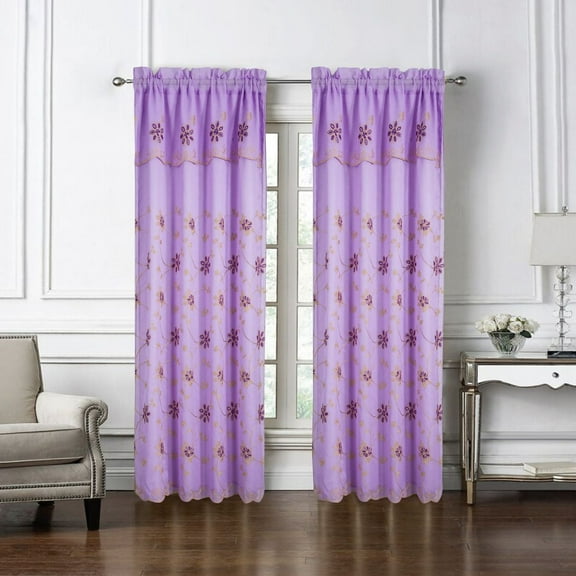 Olivia Gray PNT29046 54 x 84 in. Torenia Floral Embroidered Single Rod Pocket Curtain Panel, Lilac
