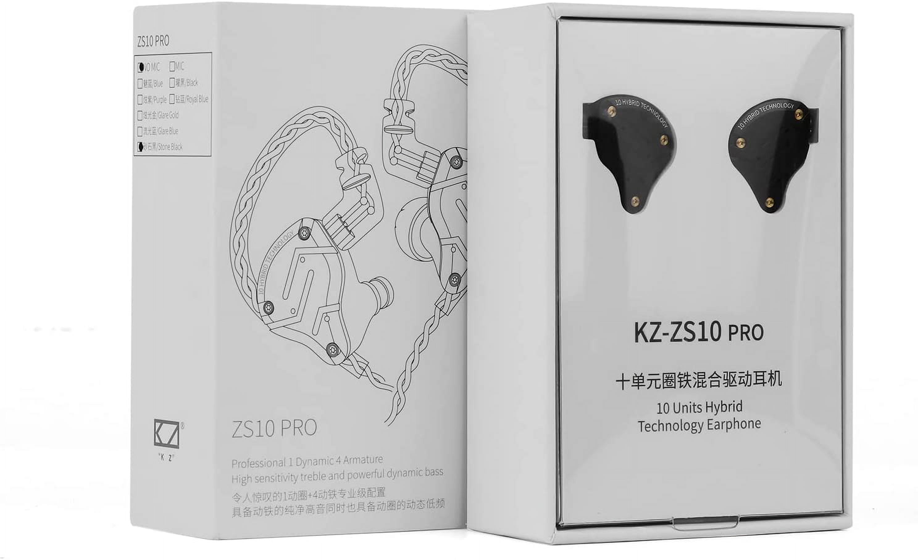 KZ ZS10 Pro 4BA+1DD 5 Driver in Ear Monitor, HiFi Wired Earbuds, Gaming Earbuds, Hybrid IEM Earphones with Stainless Steel Faceplate, Recessed 2 Pin Detachable Cable