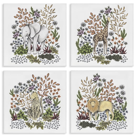 Jungle Wildlife & Botanicals 4 Piece Canvas Wall Art Set, design by Cecilia Battaini