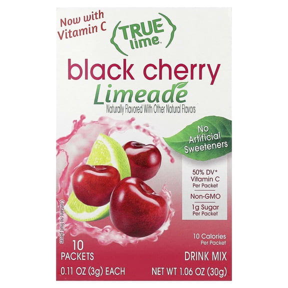 True Citrus True Lime Water Enhancer Mix Black Cherry Limeade -- 10 Packets Pack of 3