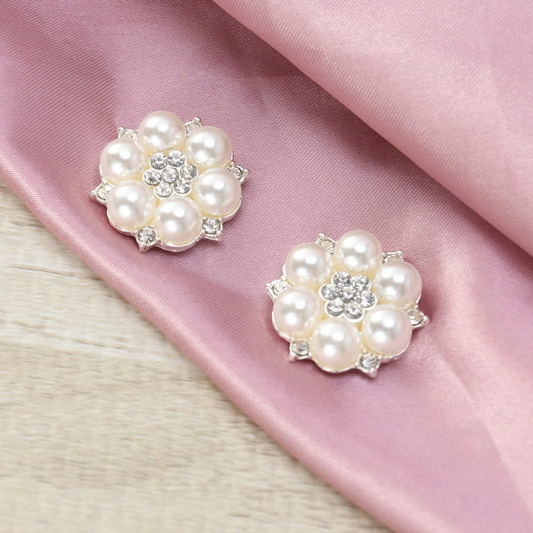 KALLORY Silver Flower Pearl Buttons 10Set for present
