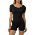 thumbnail image 4 of Yigetop Combinaison de Sommeil Extensible Col Rond Manches Courtes Côtelée Ajustée Confortable Quotidienne Décontractée Maison & Extérieur Pyjama Combinaison Noire G, 4 of 5