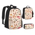 thumbnail image 2 of Naloa Retro Autum Mushrooms Print Large Capacity Backpack Lunch Bag Pencil Case Combination 3 Piece Set for Student, 2 of 8