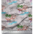 thumbnail image 1 of Soimoi Grey Modal Satin Fabric Palm Tree, & Flamingo Bird Printed Craft Fabric by the Yard 42 Inch Wide, 1 of 3