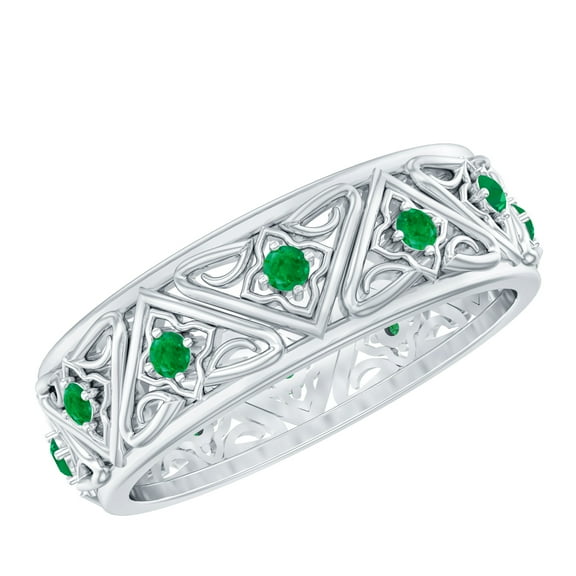 Rosec Jewels Vintage Inspired Emerald Wedding Band for Women ( AAA Quality), 925 Sterling Silver, US 4.00
