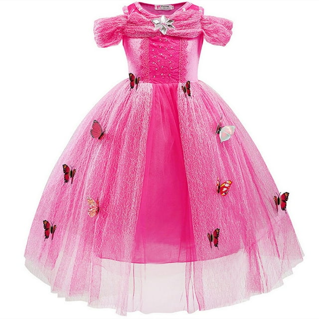 Robe Princess pour Filles avec Papillons, 5 Couches, Déguisement Chic