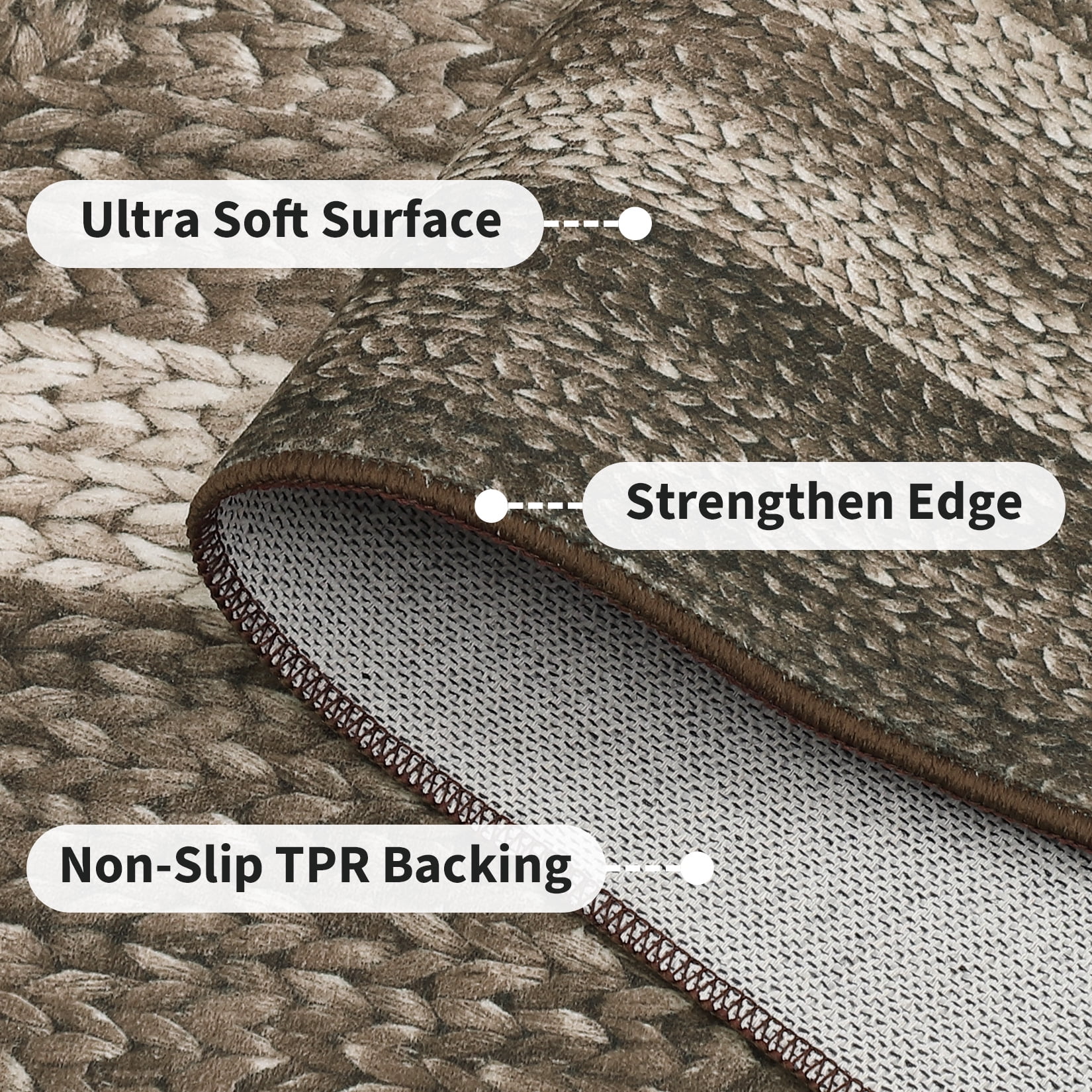 HOMERRY Washable Bordered Runner Rug for Hallway 2' x 6' Non-Slip Modern Braided Print Accent Indoor Carpet, Brown