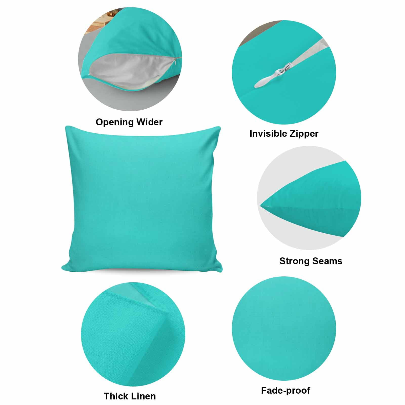 Throw Pillow Covers 24 x 24 Inch, Turquoise Cotton Linen Pillows Cases, Modern Pure Turquoise Square Cushion Covers for Couch Sofa Bed