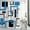 Malibu Blue, variant on Blue Shower Curtain, Abstract Mid Century Modern Geometric Shower Curtain Set, Malibu Blue Black Grey Square White Backdrop Waterproof Fabric Shower Curtain for Bathroom Decor, 72 x 72