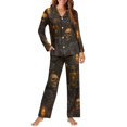 thumbnail image 2 of Garronmavis Black Skull Rose Halloween Pajamas Set Women Long Sleeve Pjs Sleepwear Button Down Top Halloween Pj Pants with Pocket Loungewear Night Suits, 2 of 7