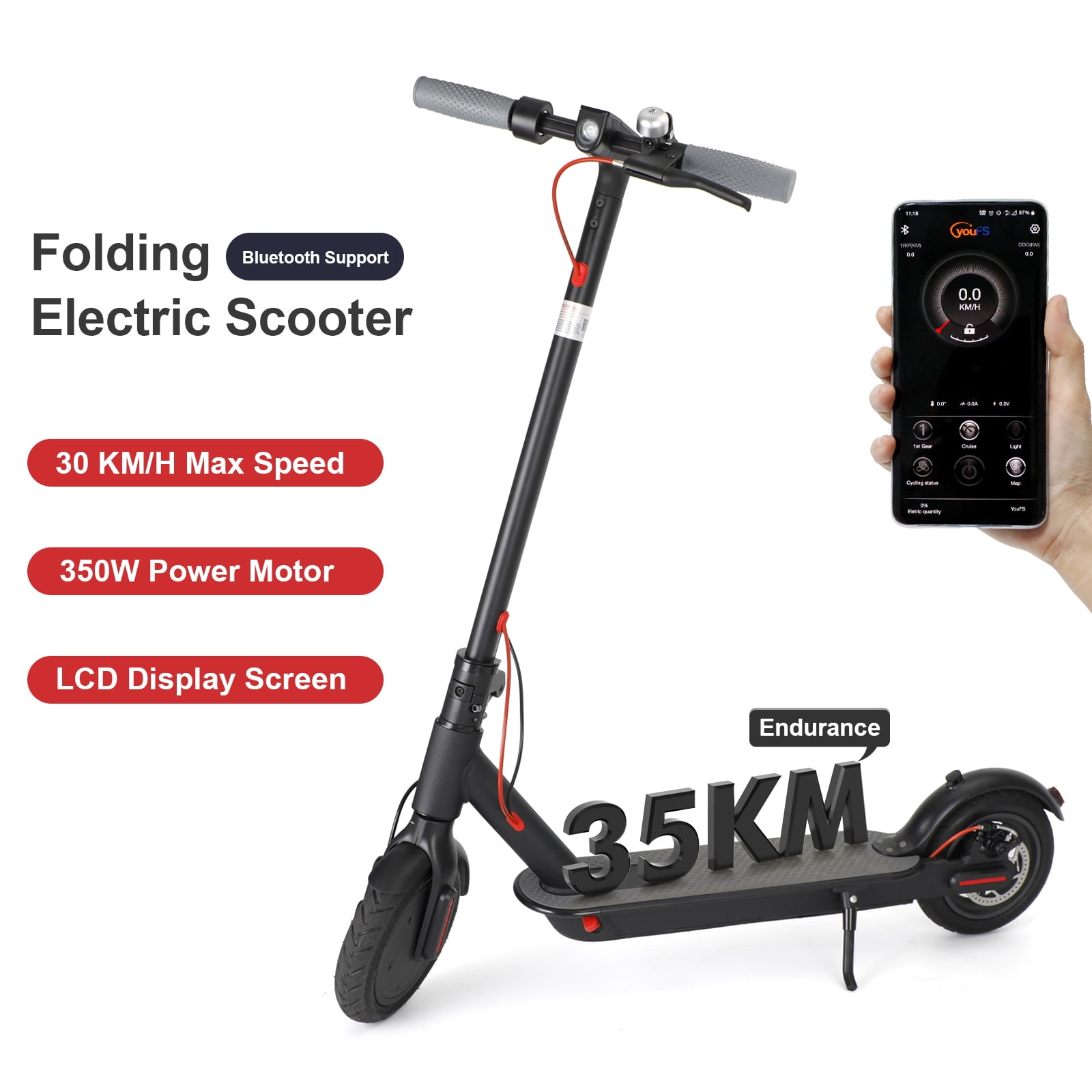 8.5" Folding Electric Scooter With app 350W Range 30km/h Commute -
