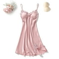 thumbnail image 2 of Yuncity Nightgown For Women Satin Solid Color Silk Belt Breast Pad Gathered Suspender Nightdress Pajamas Pjs Sleepwear Soft M-Xxl, 2 of 3