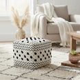 thumbnail image 2 of LR Home Small Over-tufted Chevron Indoor Square Pouf, Black/White, 18" x 18" x 14", 2 of 10