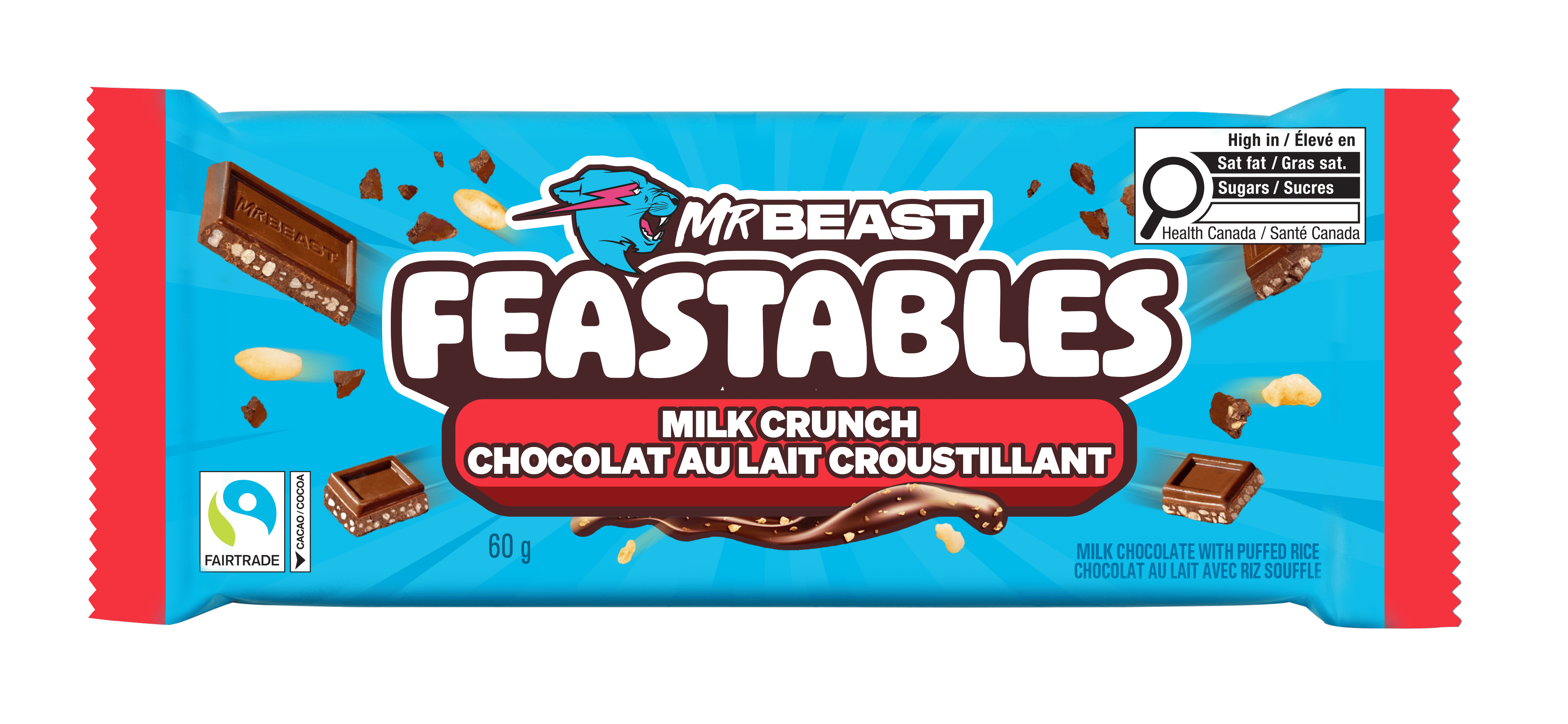 Feastables MrBeast Barre de Chocolat au Lait Croustillant, (60g)