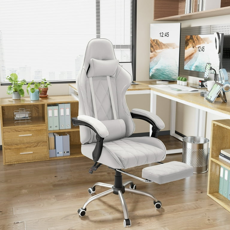 L'Appartement 【SHOUIA】 GAME CHARM ホワイト Height Adjustable White Gaming Chair with Footrest, Lumbar