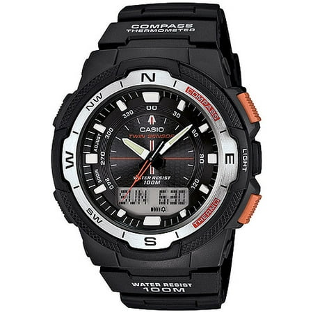 Temp Compass Mens Watch - Casio Men's Twin Sensor Watch With Thermometer and Compass, Black Resin Strap