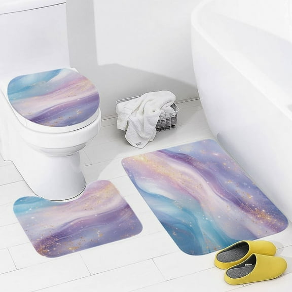 Purple Blue And Gold Wave Bathroom Mats Set 3-piece Bath Mats , Floor Rug Decorations for Kitchen Bathroom Bedroom