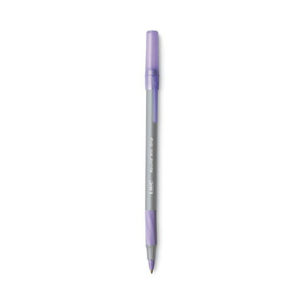 "Round Stic Grip Xtra Comfort Ballpoint Pen, Easy-Glide, Stick, Medium 1.2 Mm, Purple Ink, Gray/purple Barrel, Dozen | Bundle of 5 Dozen"