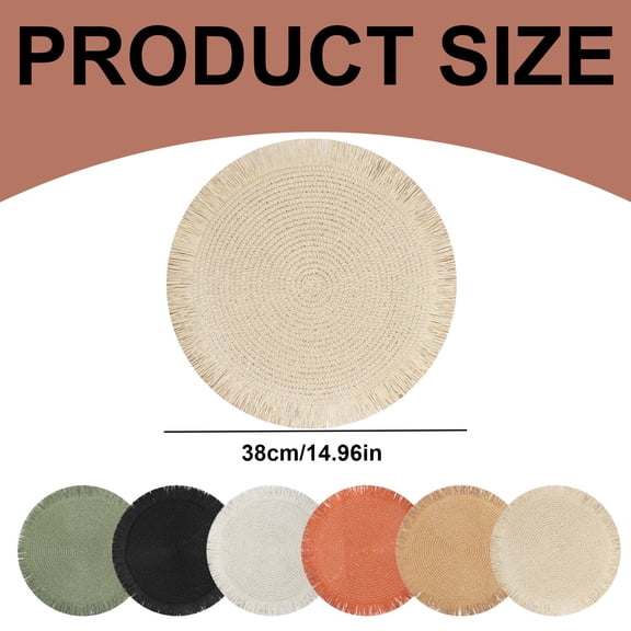 15 Inch Fall Round Cotton Placemat, Jute Rustic Place Mats, Woven Washable Table Placemats for Fall Kitchen Dining Home Farmhouse Thanksgiving Christmas Decoration, Heat Resistant Place Mat(1PC)