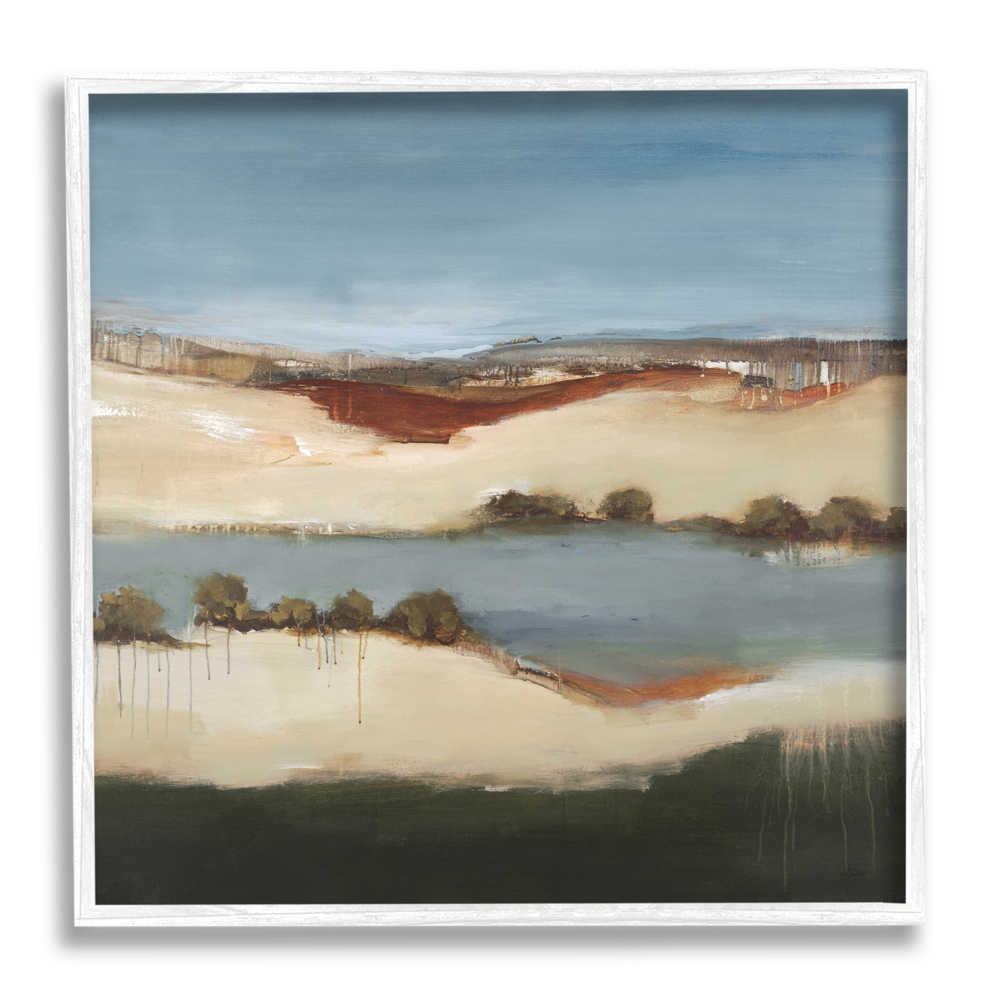 Stupell Industries River Flowing Clear Sky Nature Paint Drip Detail Painting White Framed Art Print Wall Art, Design by Lisa Ridgers