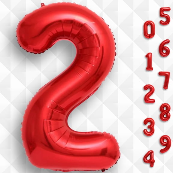 Red Number 2 Foil Balloon 16 inch Small - Air Fill Only Mylar Metallic 2 Balloons Number for Boys Girls 2nd Birthday Party, Second Anniversary Decor