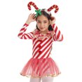 thumbnail image 3 of iiniim Little Girls Candy Cane Costume Christmas Dance Figure Ice Skating Tutu Dress Leotard Dancewear Size 4-14 Red 6, 3 of 7