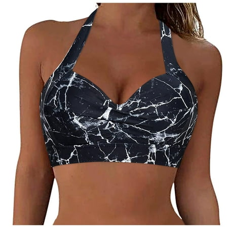 TOWED22 Women s Halter Bikini Top Push Up Twist Front Retro Nylon & Spandex (Women s Size L)