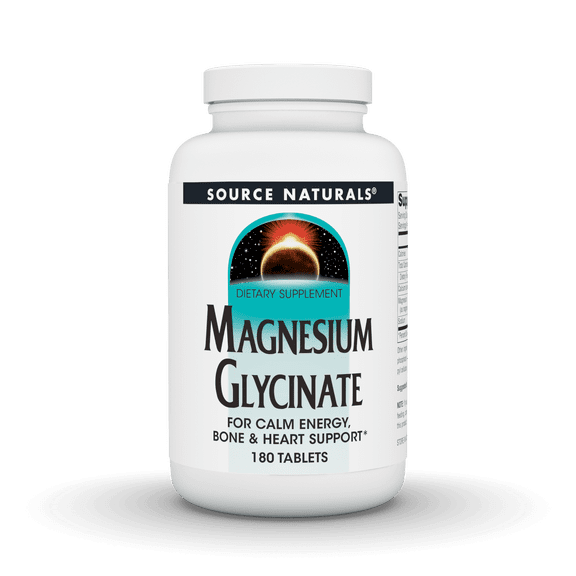 Source Naturals Magnesium Glycinate, for Calm Energy, Bone & Heart Support*, 200 mg per Serving - 180 Tablets