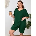 thumbnail image 2 of SHOWMALL Women Plus Size Outfits Set Soft Loungewear Dark Green 5X Summer 2-Piece Pajamas Short Sleeves and Bliker Shorts Lounge Sets for Women, 2 of 7