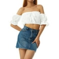 thumbnail image 2 of Franhais Women's Sexy Short Top Shoulder Length Style Solid Color Elastic Ruffled Trim Chest Wrap Breathable Blouse, 2 of 9