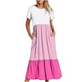 thumbnail image 1 of QIPOPIQ Robe Maxi Décontractée pour Femme à Encolure Dégagée, Manches Courtes, Ample et Fluide, à Étages, à Blocs de Couleur, avec Poches, Liquidation, 1 of 5