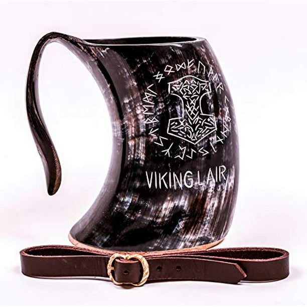 Mythrojan Viking Drinking Tankard with Medieval Buckle leather strap
