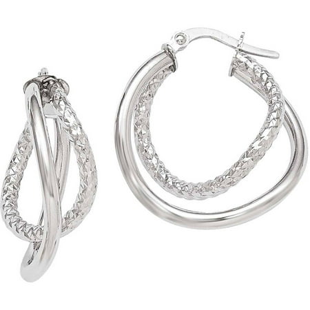 10kt White Gold Polished and Textured Fancy Hoop Earrings