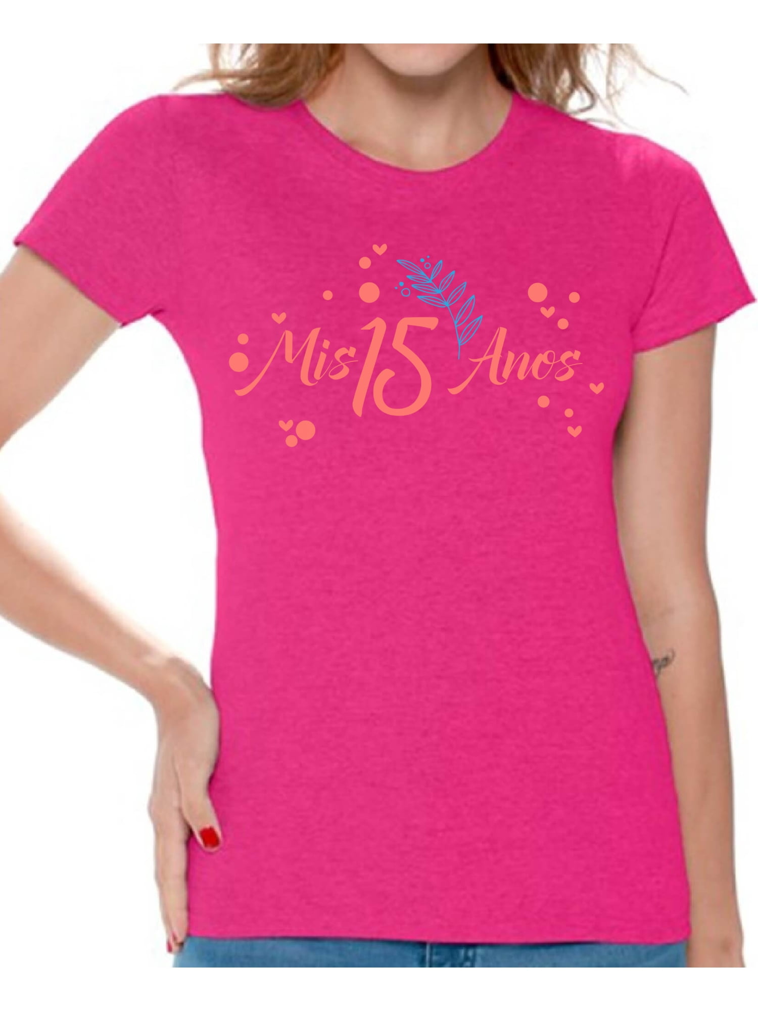 Awkward Styles Mis 15 Anos T Shirt for Ladies Quince Anos Shirts for Girls  Birthday Girl Shirt Birthday Gifts for Teens I am 15 T-Shirt for Her  Quinceanera Party Clothing Pink Print