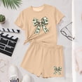 thumbnail image 5 of CYRBOKO Girls Outfit Sets, Elastic Waist Casual Summer Short Sleeve Two-piece Sets Beige Size 4-5 T, 5 of 6
