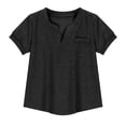 thumbnail image 6 of CFLVAEK Casual Summer Tshirts for Kids Girls Loose Fit Notch V Neck T Shirt Comfy Short Sleeve Teen Clothes Solid Color Basic Tees Black 11 Years, 6 of 8